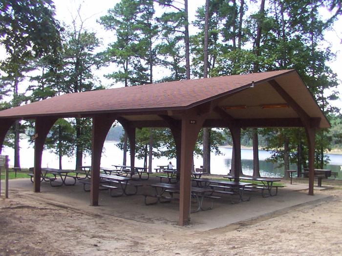 Arlie Moore Group Use ShelterPavilion with electricity, tables, grills, and short walking distance to swim beach.