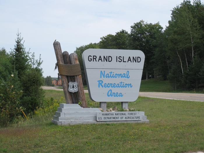 Grand Island National Recreation Area SignGrand Island Recreation Area Sign located at the ferry landing near Munising, MI