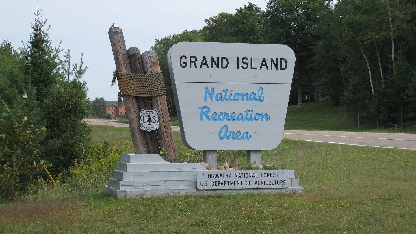 Grand Island SignageSignage for Grand Island located off of M-28 near Munising