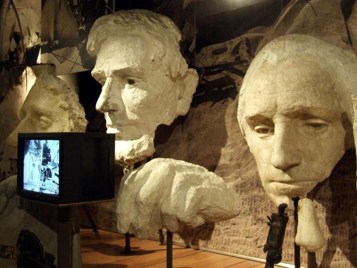 Plaster Models Inside the Exhibit HallPlaster models of Thomas Jefferson, Abraham Lincoln and George Washington on display in the Exhibit Hall inside the Lincoln Borglum Visitor Center. These models could be suspended on the mountain for the carvers to reference while working.