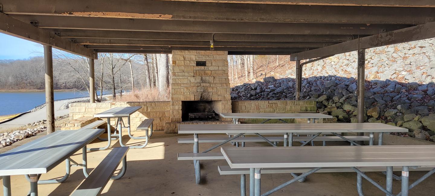 Shelter 7 Interior A large fireplace adds to the ambience of the picnic shelter