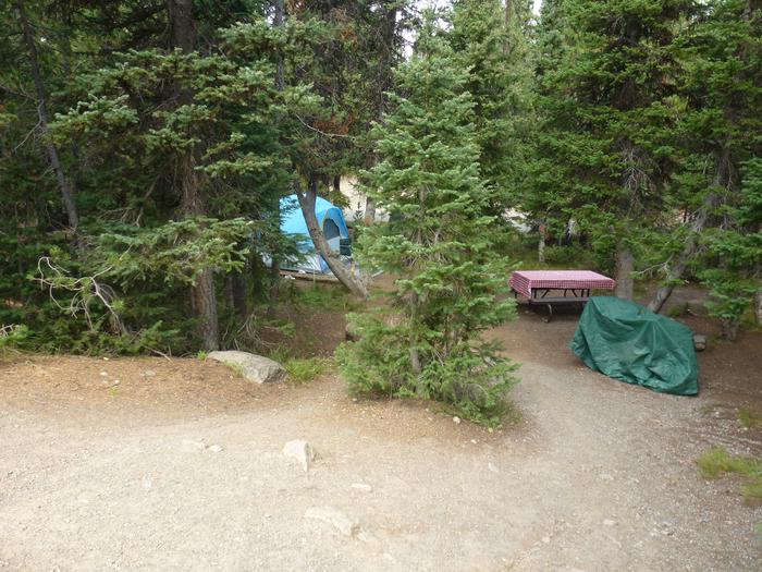 Lewis Lake site 18 picnic table and camping equipment. Lewis Lake site 18