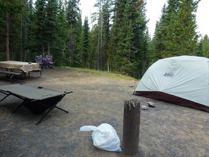 Lewis Lake site 24 picnic table and camping equipment. Lewis Lake site 24