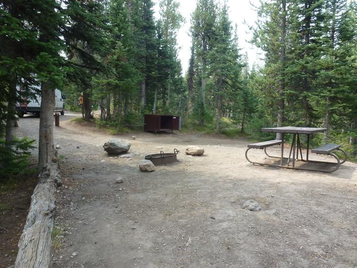 Lewis Lake site 31 picnic table, fire ring, and bear boxLewis Lake site 31