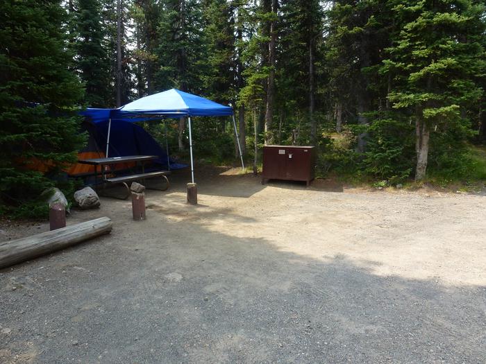 Lewis Lake site 34 parking area with tents set upLewis Lake site 34