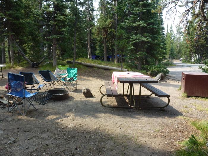 Lewis Lake site 36 fire ring, picnic table, and bear boxLewis Lake site 36