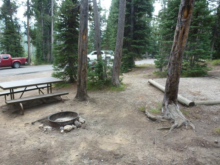 Lewis Lake site 51 picnic table, fire ring, and tent padLewis Lake site 51