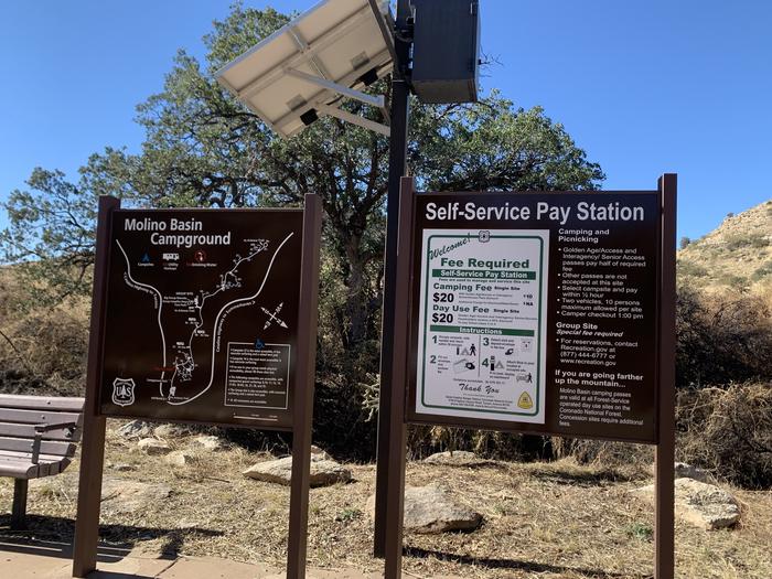 Entry signs with a map and pay information ($20 per night)A map of the vast campground is at the pay station, just past the camp host pad. There is clear information for accessible campsites, RV sites, and more. 