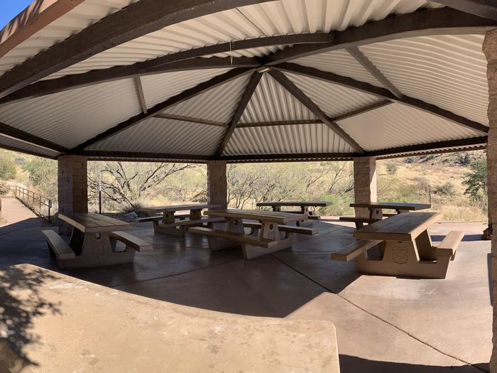 Large ramada with 6 picnic tables underneath.Reserve the group campsite to use this beautiful large ramada! Use for training, or outdoor group gathers.