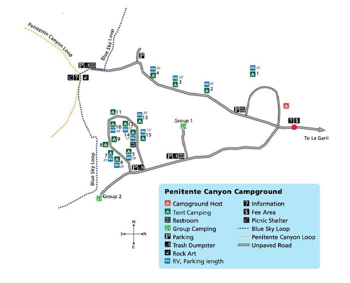 Penitente Campground Map w/ RV Spur Lengths