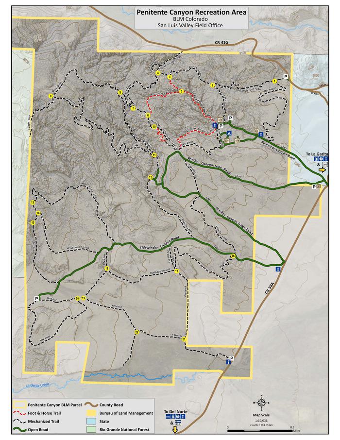 Penitente Canyon Recreation Area Map w/ Trails