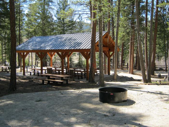View from the fire pit to the pavilion looking Northwest. 