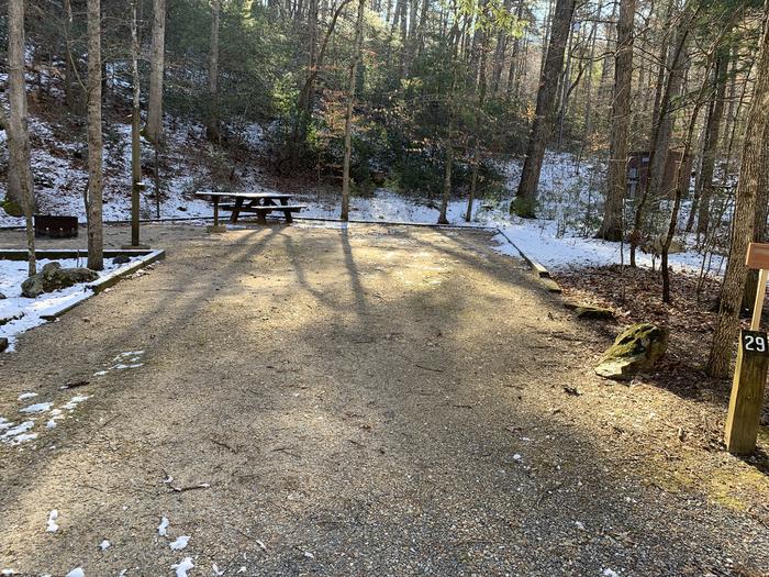 A photo of Site 029 of Loop B at CAVE MOUNTAIN LAKE FAMILY CAMP with Picnic Table, Fire Pit, Shade, Lantern Pole