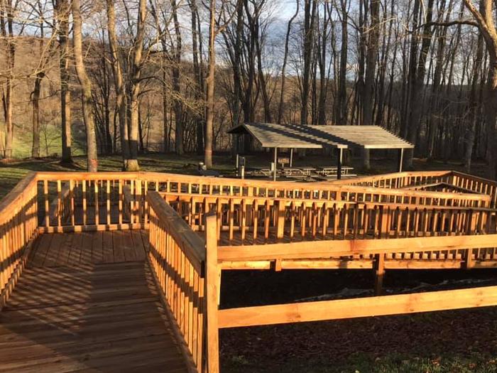 Picnic shelter & handicapped accessible ramp.