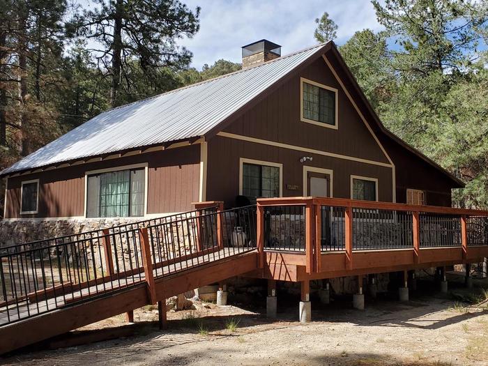 Historic Sollers cabin with stone foundation and front porchSollers cabiin is located on Mt. Lemmon.