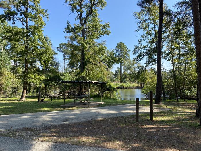 A photo of Site 37 of Loop LOOD at HANKS CREEK with Picnic Table, Electricity Hookup, Fire Pit, Shade, Waterfront, Lantern Pole, Water Hookup, Lean To / Shelter