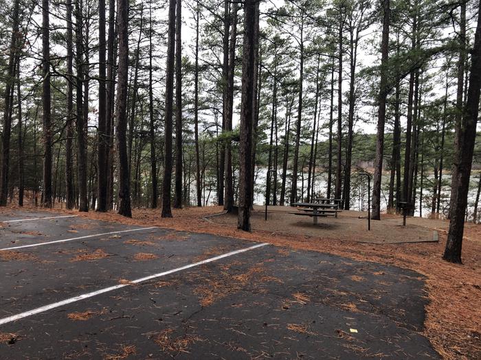A photo of Site 057 of Loop NORTH SHORE at CEDAR LAKE (OKLAHOMA) with Picnic Table, Fire Pit, Tent Pad, Lantern Pole