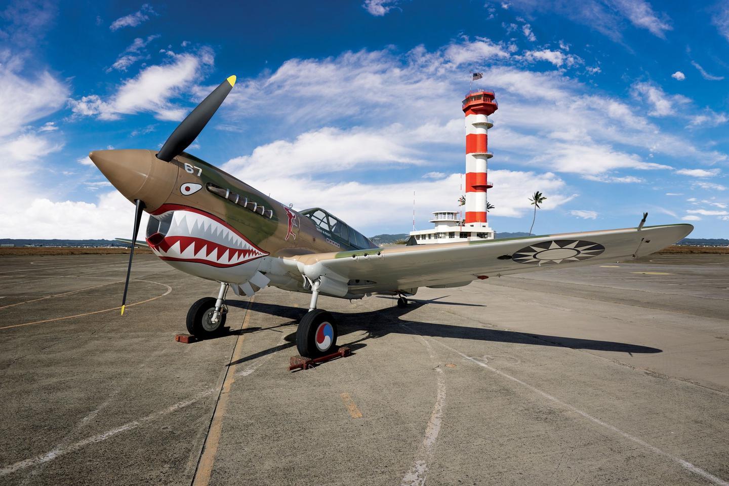 P40P-40 Warhawk in Front of Tower on Ford Island