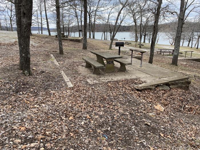 A photo of Site 104 of Loop 0512 at COOKSON BEND with Picnic Table, Fire Pit, Shade