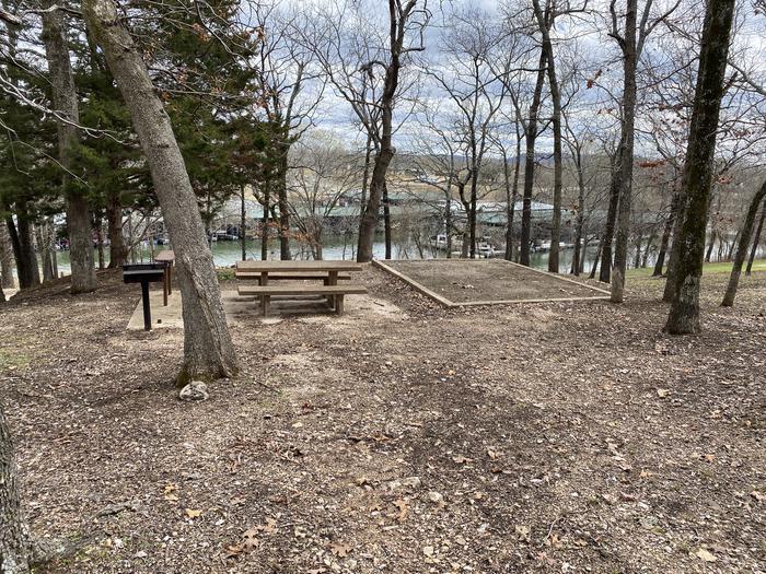 A photo of Site 117 of Loop 0512 at COOKSON BEND with Picnic Table, Fire Pit, Shade, Tent Pad