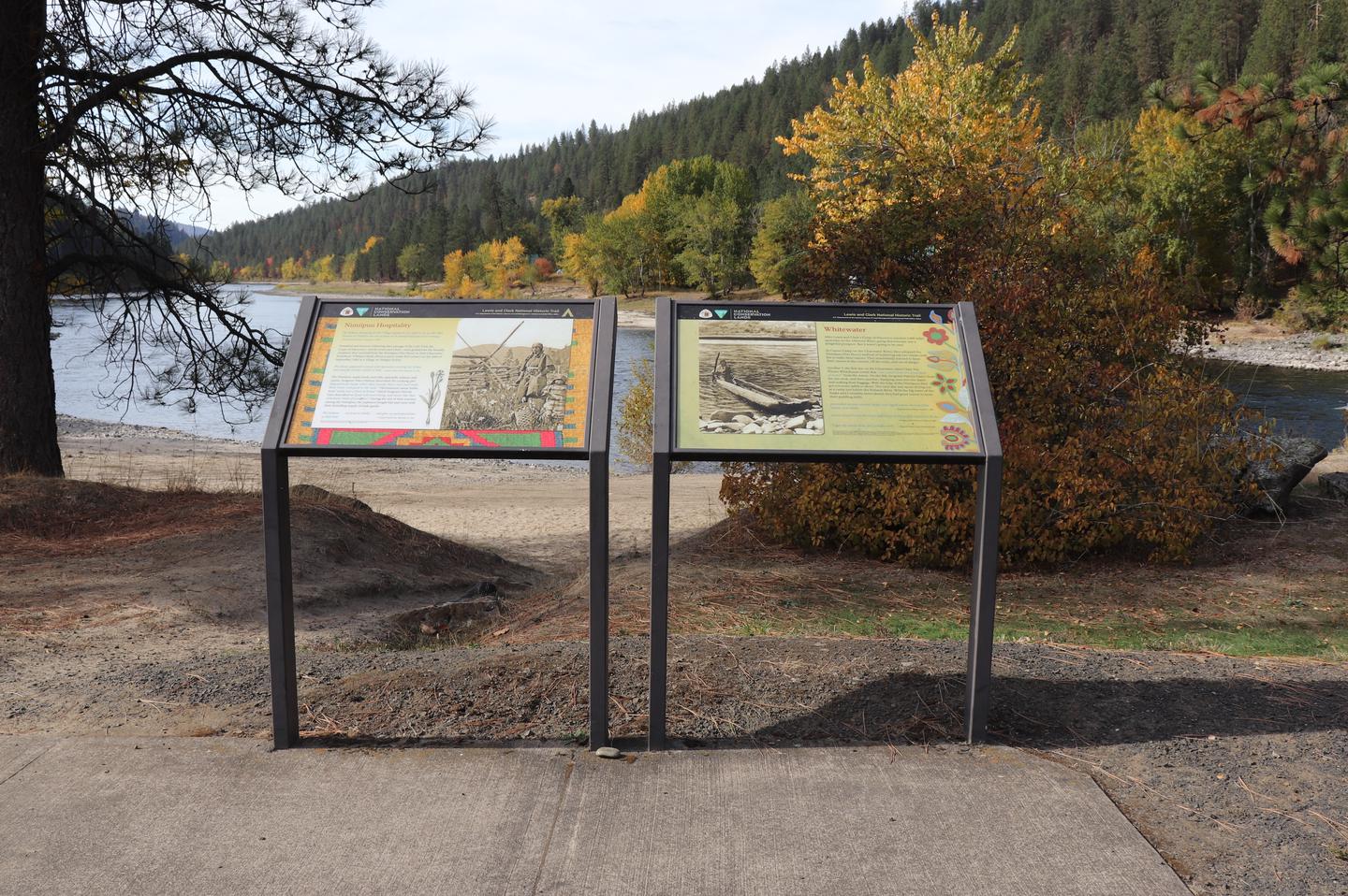The interpretive panels at Pink House Recreation Site.Two interpretive panels at Pink House Recreation Site address the Lewis and Clark National Historic Trail expedition.