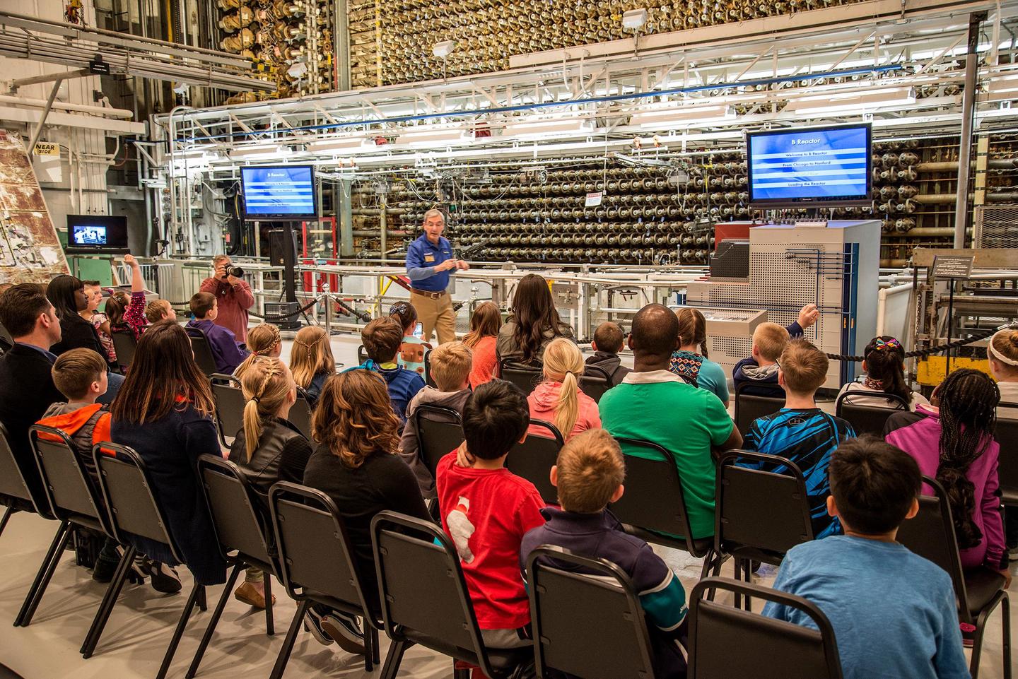 Visitors to the B ReactorThe US Department of Energy offers tours of the B Reactor.