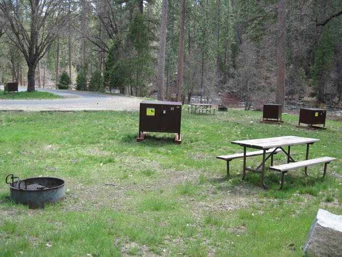 Food locker, picnic table, and fire ringSite 15