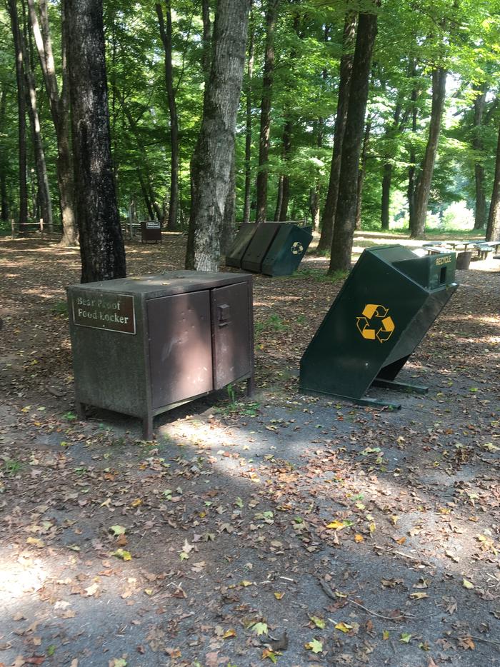 Bear proof locker and trash receptacle Located at each site at Valley View campground you will find a bear proof storage locker. Spread throughout the site you will also find trash receptacles. 