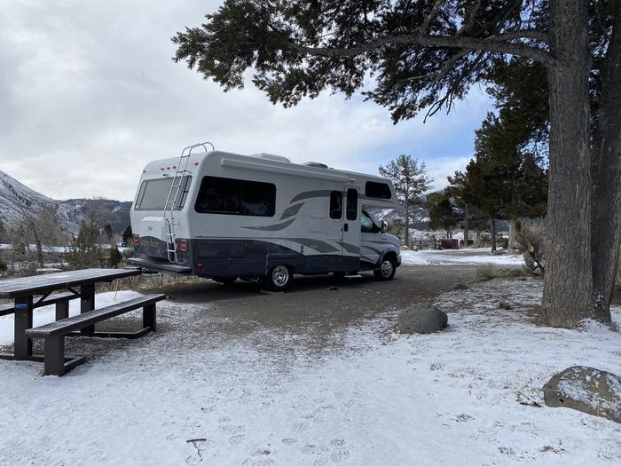 Mammoth Hot Springs Campground Site 61.Spring camping in Yellowstone, facing east