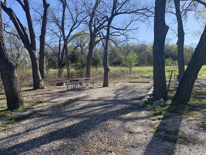 A photo of Site 7 of Loop A at Damsite Texas with Picnic Table, Electricity Hookup, Fire Pit, Shade, Water Hookup