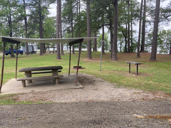 A photo of Site 18 of Loop SCRE at SANDY CREEK with Picnic Table, Fire Pit, Lantern Pole