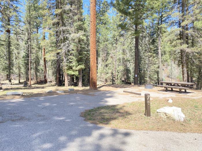 Site 7 with a picnic table, fire ring, and parking area.Site 7 with a picnic table, fire ring, and parking area.
Named after James Bond. 7, site 7.