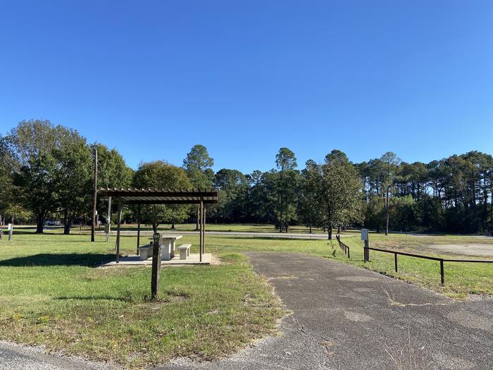 A photo of Site 104 of Loop D at MILL CREEK (TEXAS) with Picnic Table, Electricity Hookup, Fire Pit, Lantern Pole, Water Hookup