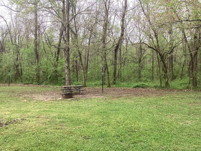 A photo of Site 016 of Loop Sites 16-30 at PULLTITE with Picnic Table, Fire Pit, Shade, Lantern Pole