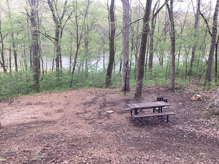 A photo of Site 025 of Loop Sites 2-29, 30-49, E1-E6 at ROUND SPRING with Picnic Table, Fire Pit, Waterfront, Lantern Pole