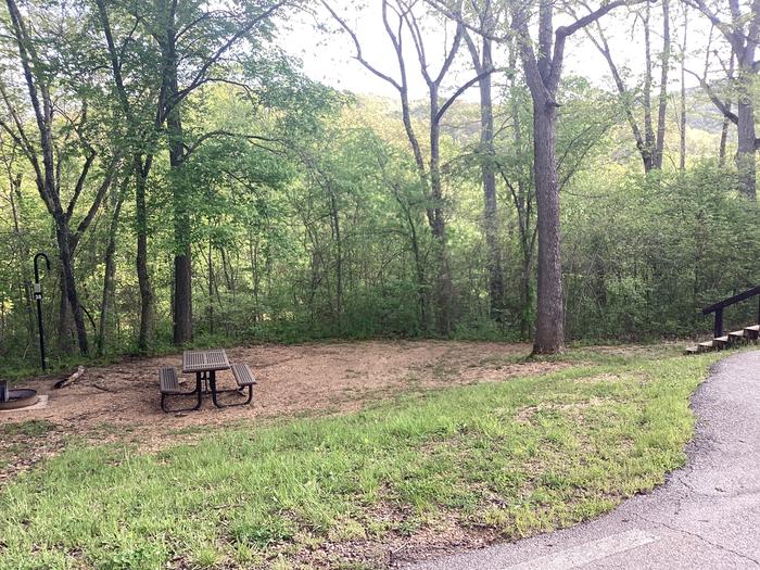 A photo of Site 038 of Loop Sites 2-29, 30-49, E1-E6 at ROUND SPRING with Picnic Table, Fire Pit, Shade, Lantern Pole