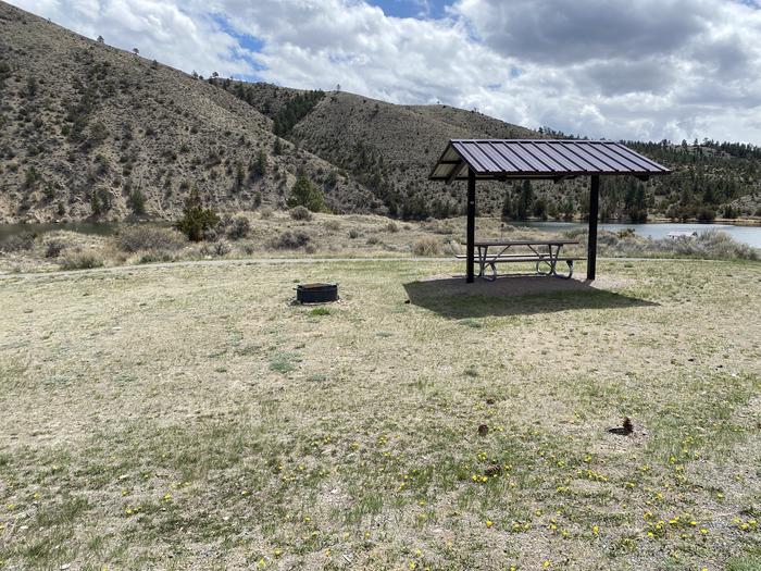 A photo of Site 43 of Loop TENT at Devil's Elbow Campground with Picnic Table, Fire Pit, Shade