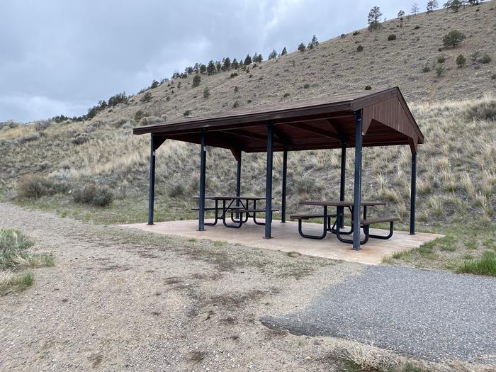 A photo of Site Small Group Shelter 3 of Loop Beach at White Sandy Campground with Picnic Table, Shade
