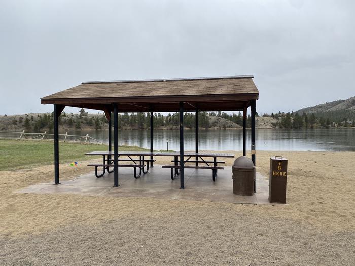 A photo of Site Small Group Shelter 1 of Loop Beach at White Sandy Campground with Picnic Table, Shade