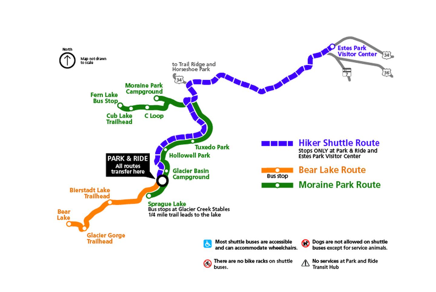 RMNP Hiker Shuttle and In-Park Shuttle Map
