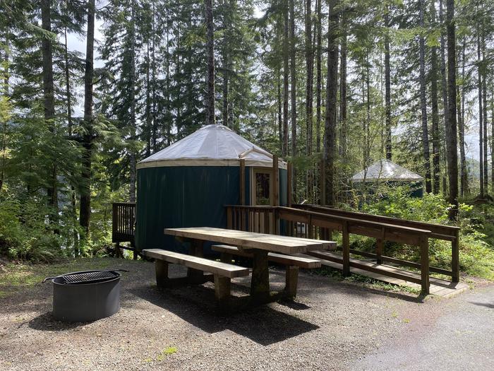 A photo of Site Yurt 57 of Loop WALK-IN at COHO CAMPGROUND with Picnic Table, Fire Pit, Lean To / Shelter - Yurt