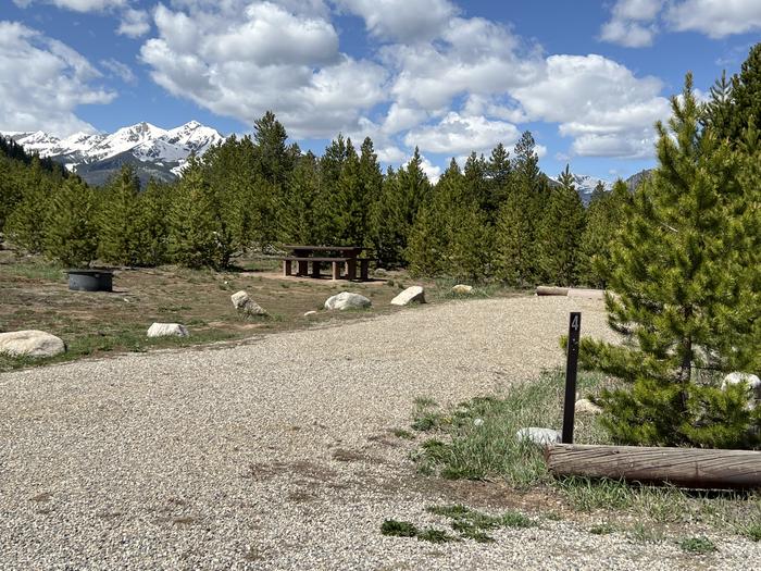 A photo of Site 004 of Loop A at PROSPECTOR with Picnic Table, Fire Pit, Tent Pad