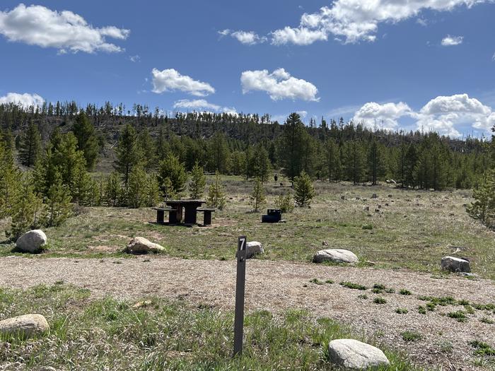 A photo of Site 007 of Loop A at PROSPECTOR with Picnic Table, Fire Pit, Tent Pad