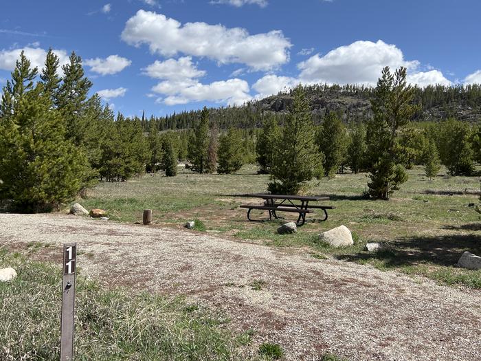 A photo of Site 011 of Loop A at PROSPECTOR with Picnic Table, Fire Pit, Tent Pad
