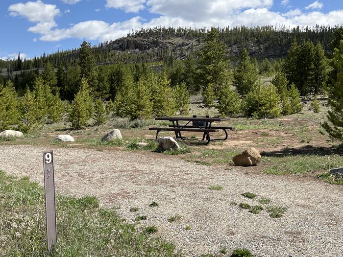 A photo of Site 009 of Loop A at PROSPECTOR with Picnic Table, Fire Pit, Tent Pad