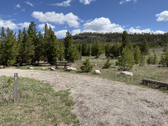A photo of Site 010 of Loop A at PROSPECTOR with Picnic Table, Fire Pit, Tent Pad