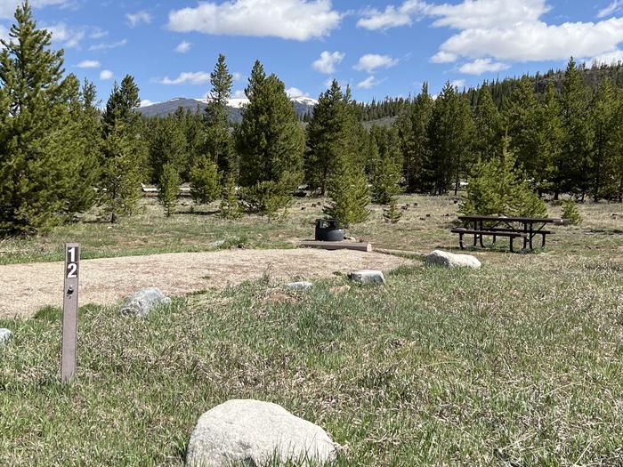 A photo of Site 012 of Loop A at PROSPECTOR with Picnic Table, Fire Pit, Tent Pad