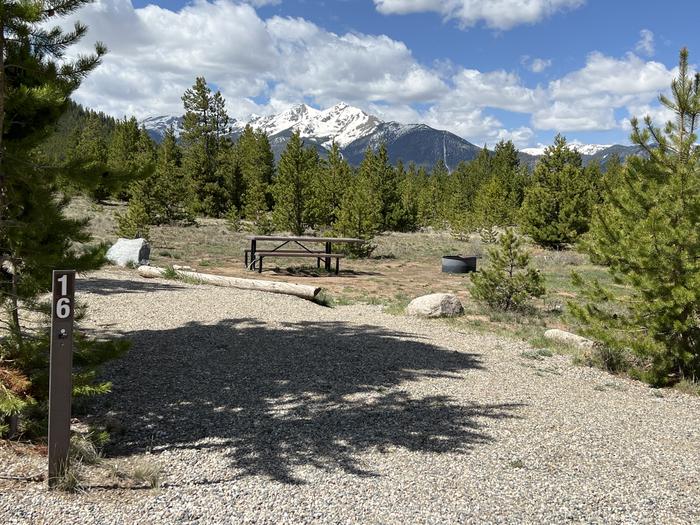 A photo of Site 016 of Loop B at PROSPECTOR with Picnic Table, Fire Pit, Tent Pad