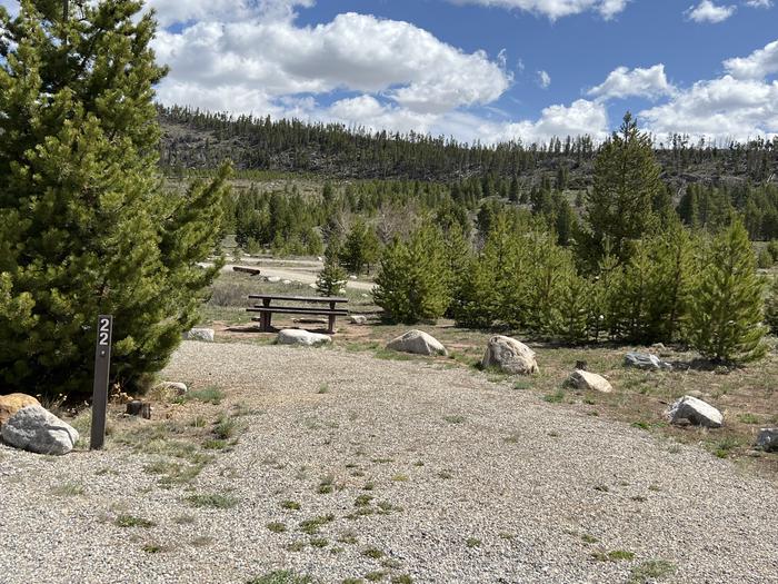 A photo of Site 022 of Loop B at PROSPECTOR with Picnic Table, Fire Pit, Tent Pad