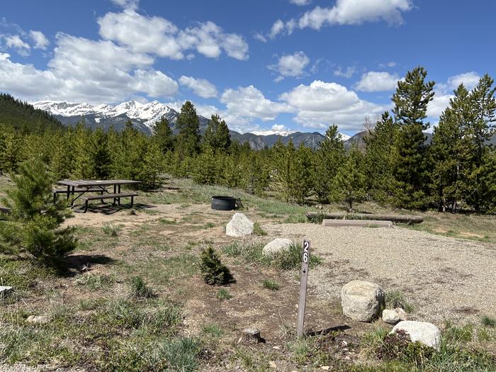 A photo of Site 026 of Loop B at PROSPECTOR with Picnic Table, Fire Pit, Tent Pad